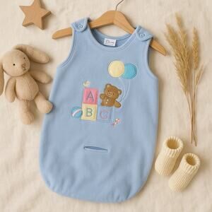 Quiltex Vintage Soft Fleece Wearable Blanket Sleep Sack Blue Bear Balloons Baby